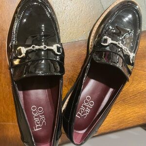 Franco Sarto Glossy Black Loafers with Silver Accent- NEVER WORN- no tags